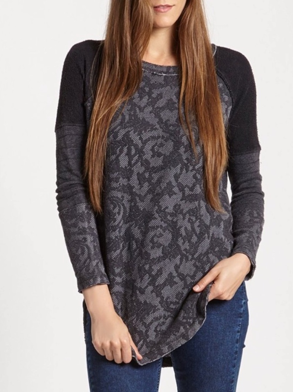 Free people gray bed of roses tunic zip side thermal long sleeve top women's XS